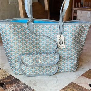 Tote bag•greige & blue•st. louis style medium pm